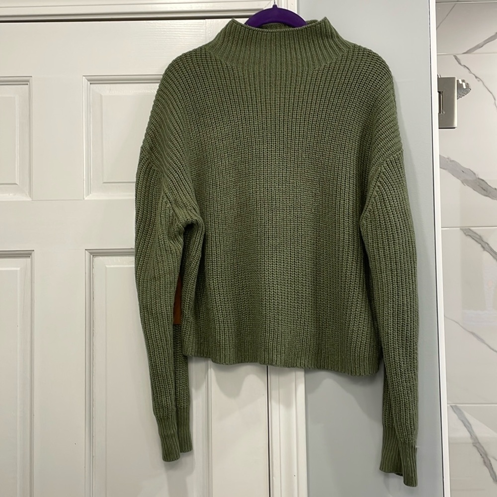 Calvin Klein Jeans Green Ribbed Mock Neck Elbow Patch Sweater Size Large